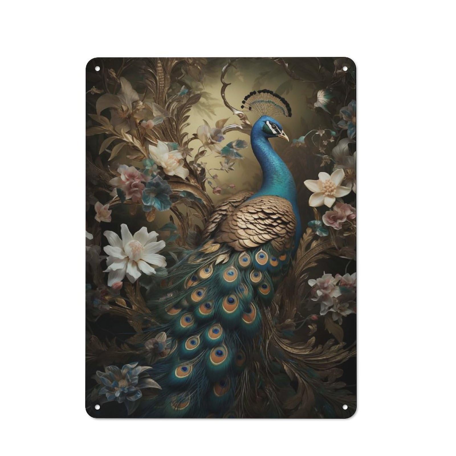 Junmoney Peacock Bird Art Peafowl Retro-Style Tin Sign 40X30cm For Man Cave Or Games Room, A Metal Wall Feature For Games Rooms And Man Caves