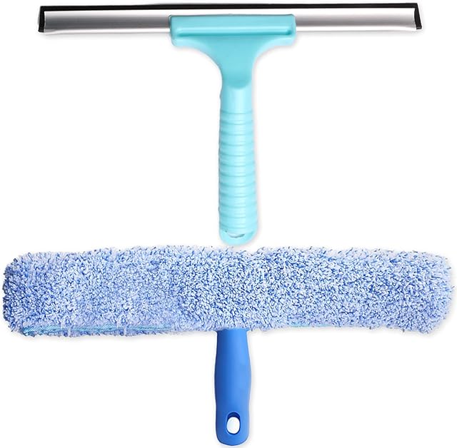 Acehome 2 in 1 Window Cleaning Kit, Microfiber Washer and All Purpose Squeegee Window Scrubber for Window Shower Glass Door, Car Windshield