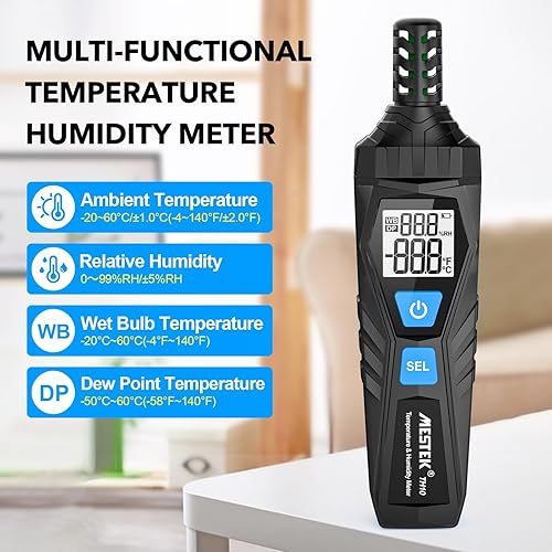 Miniatura 2 de MESTEK Medidor de temperatura y humedad  Termómetro higrómetro de alta precisión con ambiente, punto de rocío, temperatura de bombilla húmeda para