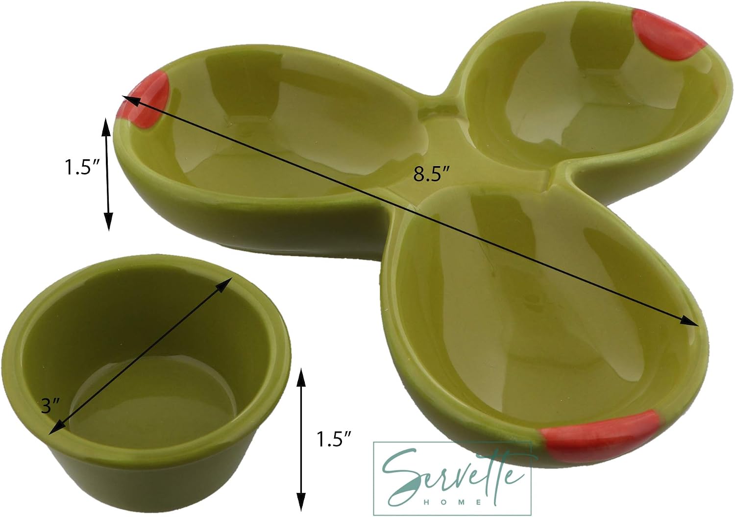 Olive Shaped Four Section Ceramic Condiment Divided Serving Tray