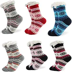 Kit 3 Pares Meias Forradas com Lã com Antiderrapante - Meia Quentinha para Inverno, Pé Aquecido no Frio