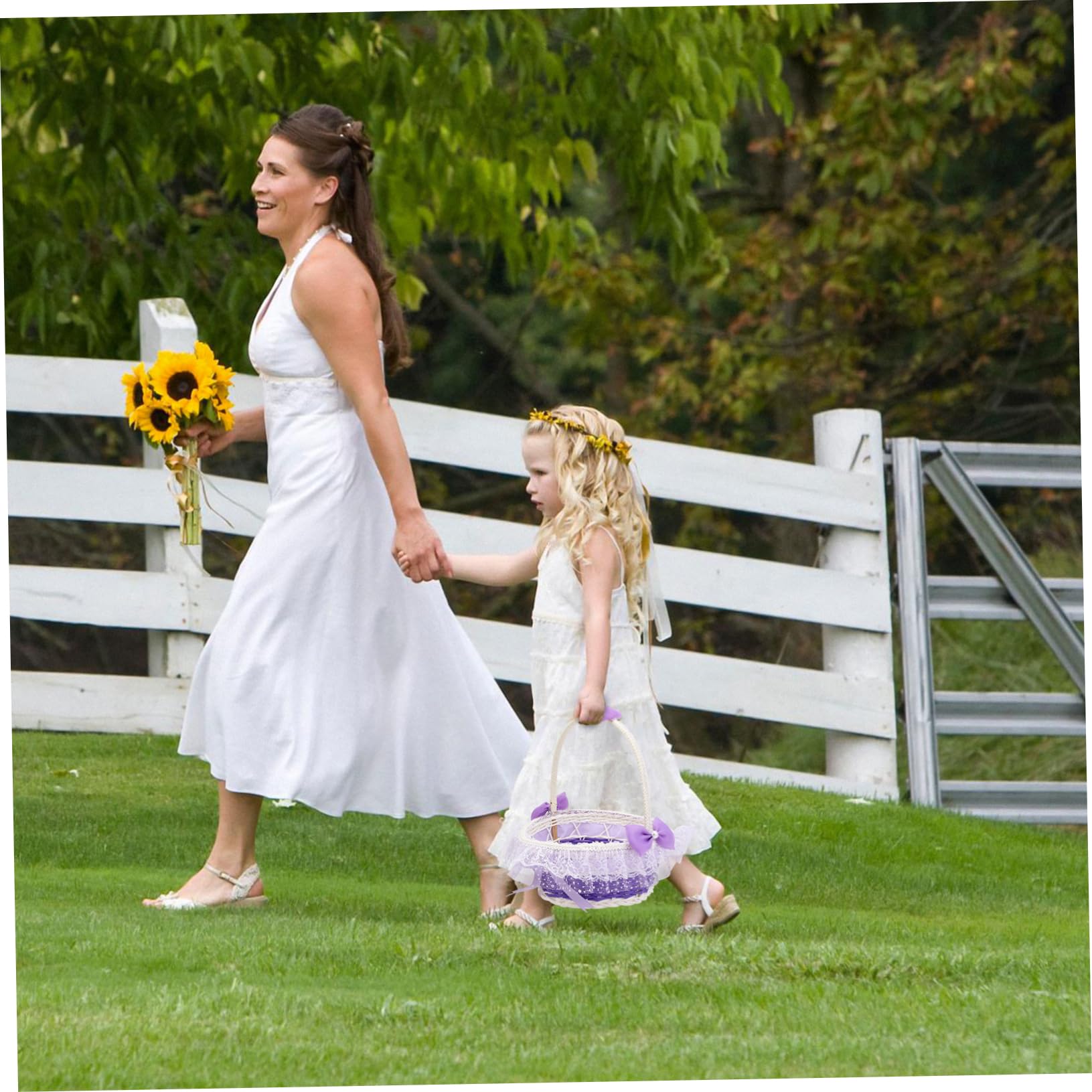 Vaguelly 1pc Flower Girl Petal Basket Ribbon Flower Small Baskets Food Serving Baskets Egg Decorating Vintage Rings Desk Plastic Banquet Rhinestone Decoration Purple Flower Basket