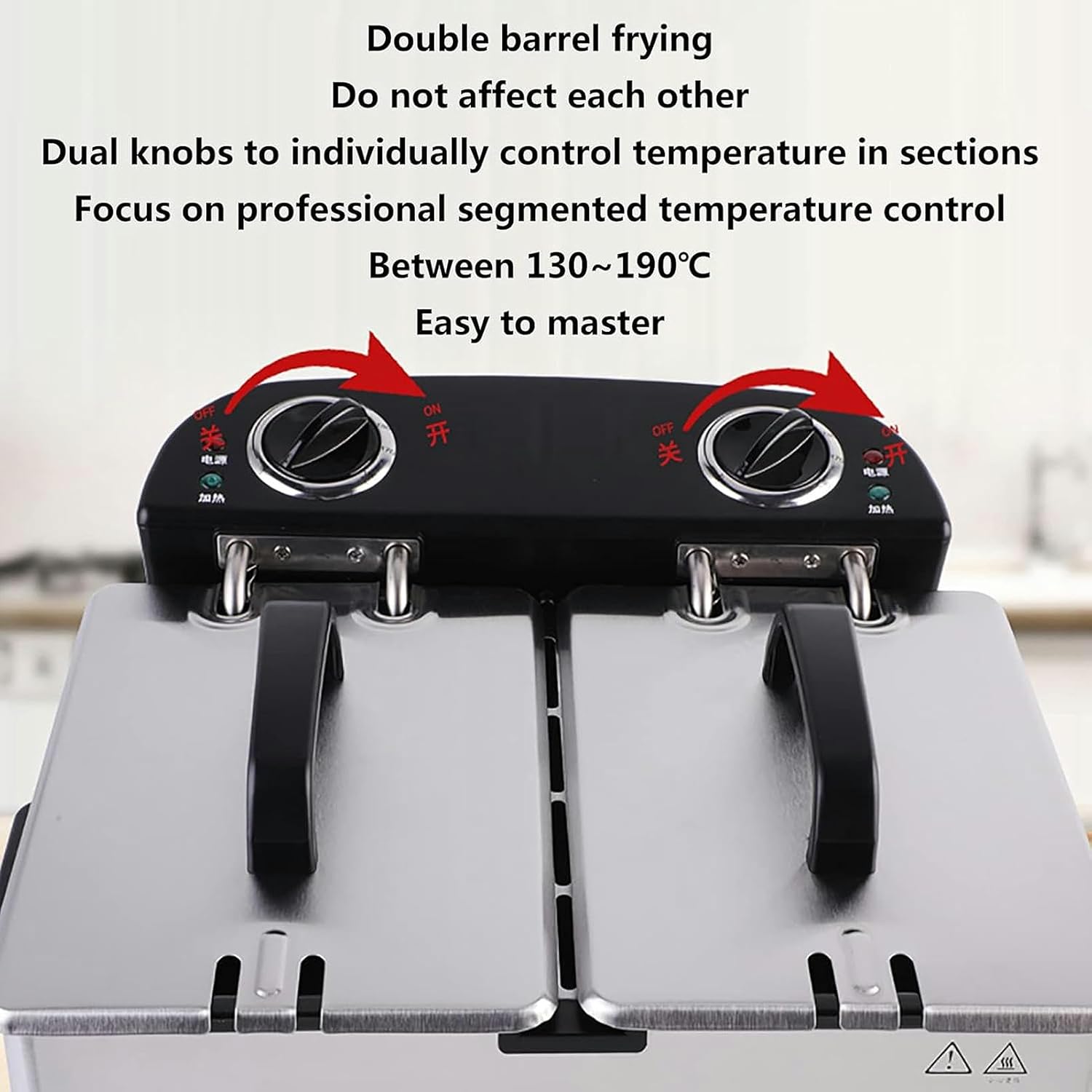 6L Deep Fryer Commercial Deep Fat Fryer Stainless Steel Chip Fryer Countertop Adjustable Temperature Control with Removable Tank Basket Lid for Home, Restaurant 1400W
