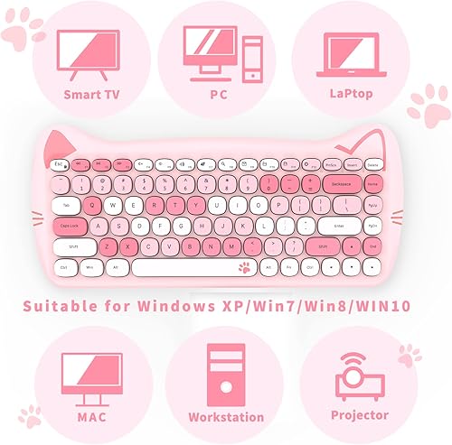 Miniatura 4 de GEEZER - Lindo teclado inalámbrico, mouse con teclado inalámbrico retro de 2.4 GHz, muy colorido, compatible con Windows, computadora, PC,