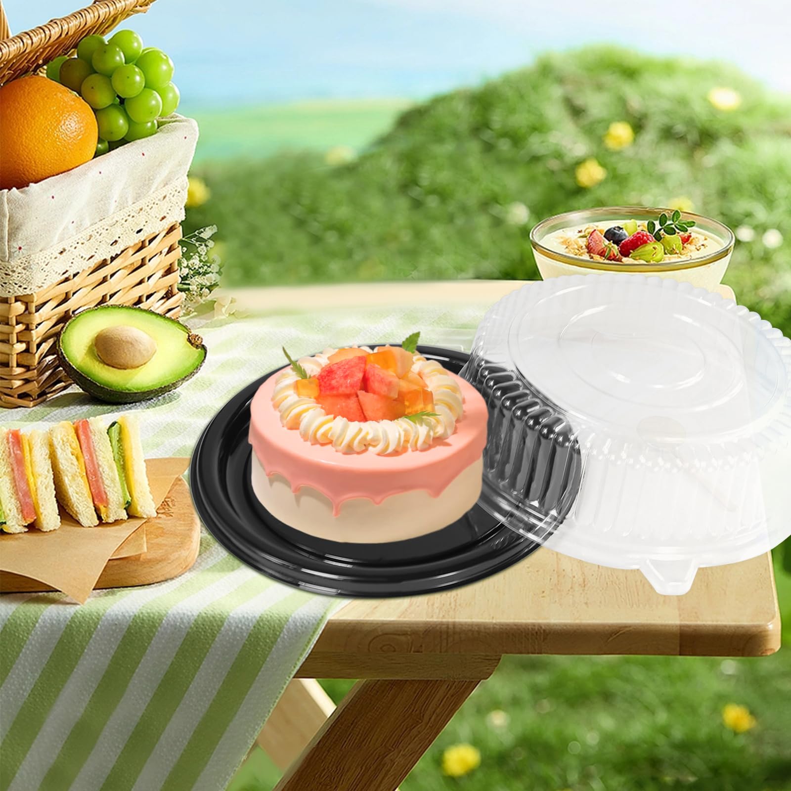 Round Rice Cakes Container 5pcs 10inch Round Cake Carriers - Plastic Disposable Containers With ...