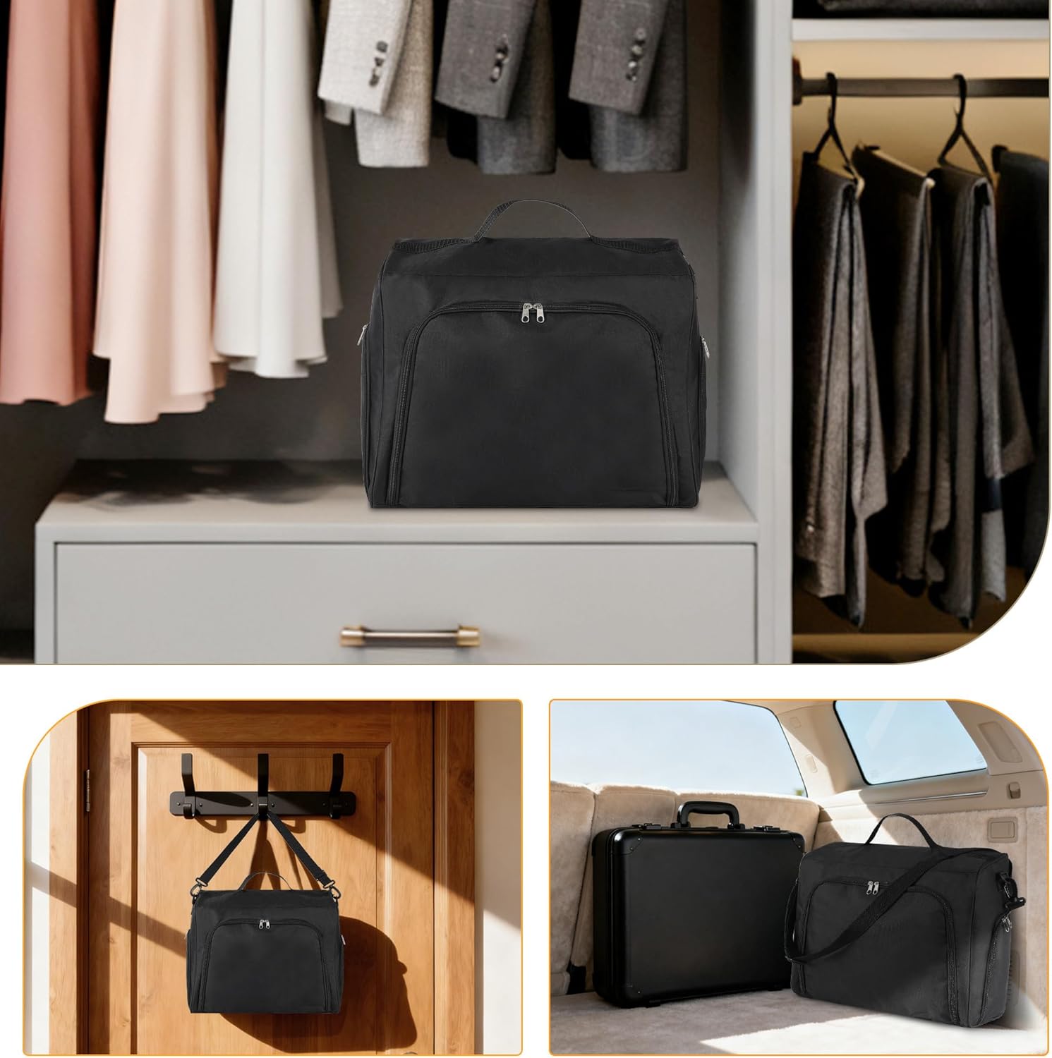 Garvee 2 Pack Hat Organizer for Baseball Caps, 900D Oxford Fabric Hat Storage Bag with Removable Shoulder Strap, Portable Snapback Cap Carrier for Traveling & Moving, Black