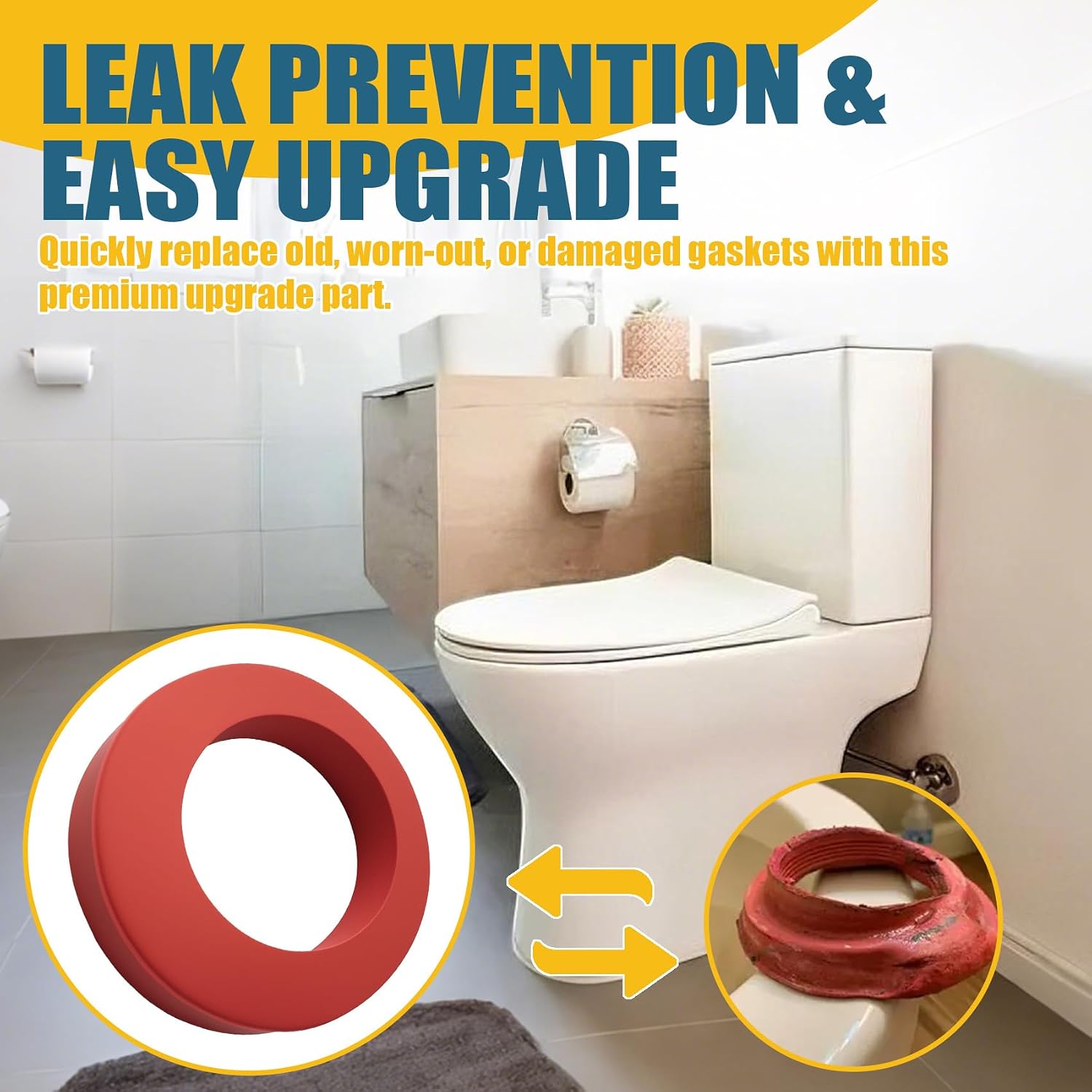 6100 Universal toilet tank to bowl gasket Replacement for Fluidmaster,Fits most close-coupled toilets,Universal fit for both round and hex-shaped flush valve nuts,Fits All Brands (1 PACK)