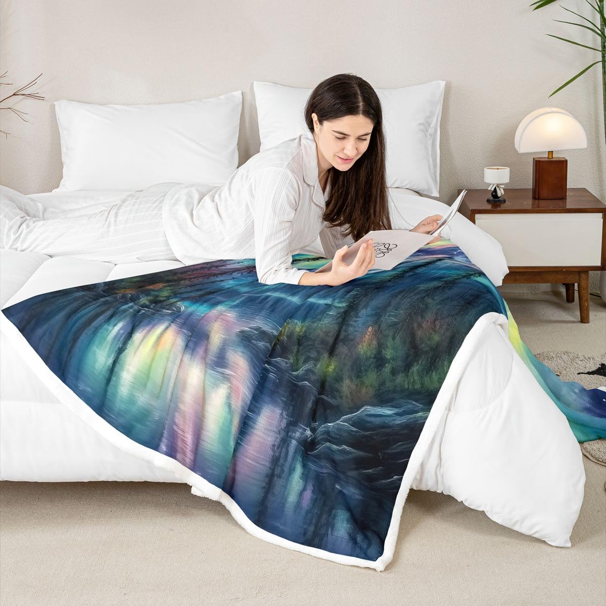 Castle Fairy Aurora Scenery Throw Blanket for Kids,Northern Lights Fleece Throw Blanket for Bedroom Sofa Dorm Decor,Snow Mountain Lightweight Bed Blankets,40 x 50 Inches image 4