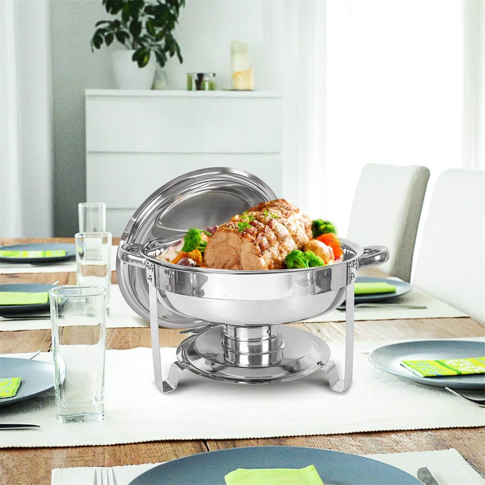 Juego de 2 calentadores redondos de 4,5 L con tapa, ideal para fiestas, eventos, bodas y cenas, mantiene la comida caliente y fresca