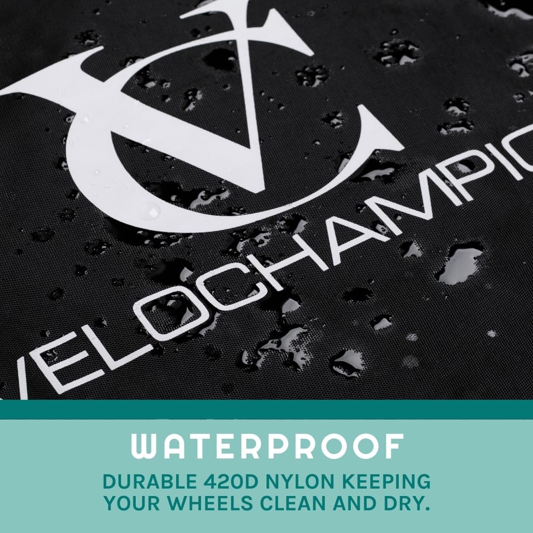 VeloChampion Waterproof Bicycle Wheel Bag Storage Cover | Mountain, Road, Gravel or Kids BMX | 650b. 700c. 16” 20” 24” 26” 27.5” 29” Bike Wheelset Transport Travel Case