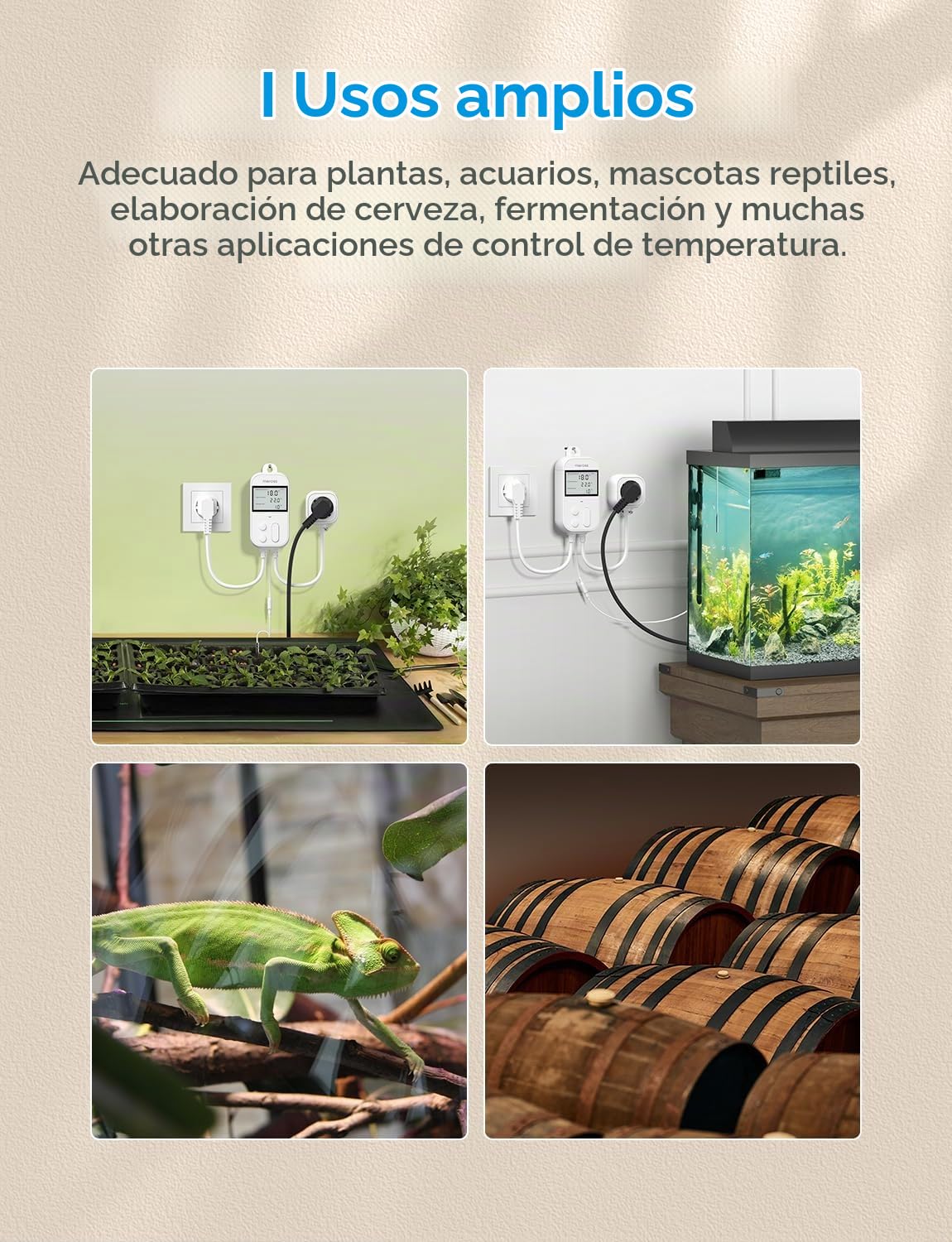 Meross Inteligente Enchufe Termostato con Sonda, 16A WiFi Controlador de Temperatura Digital para Acuarios, Incubación, Plantas de Invernadero, Compatible con Apple HomeKit, Alexa y Google Home