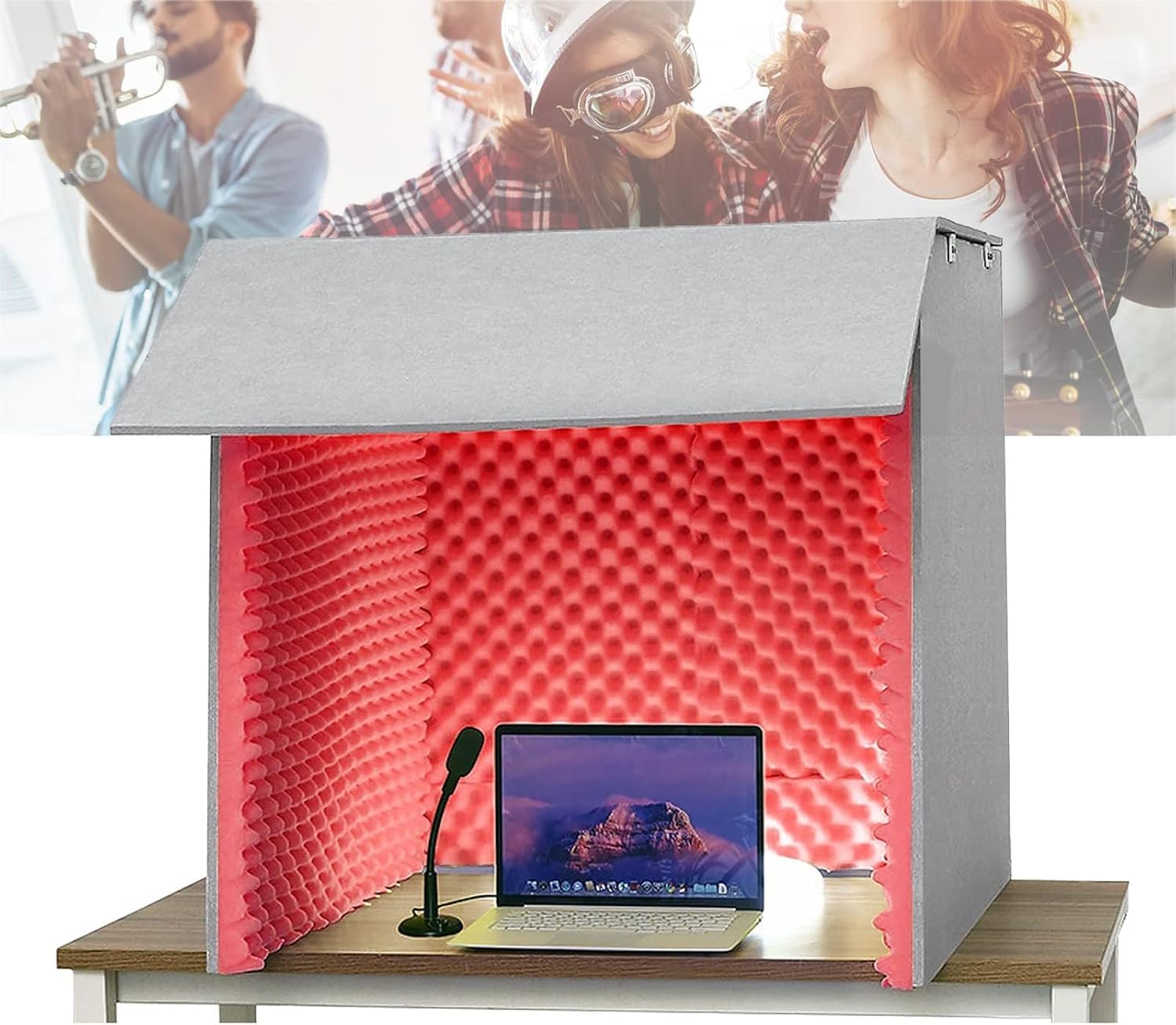 Cabina di isolamento vocale portatile, scatola di registrazione insonorizzata con pannelli in schiuma per scrivania, ideale per studi domestici, voiceover e produzione musicale