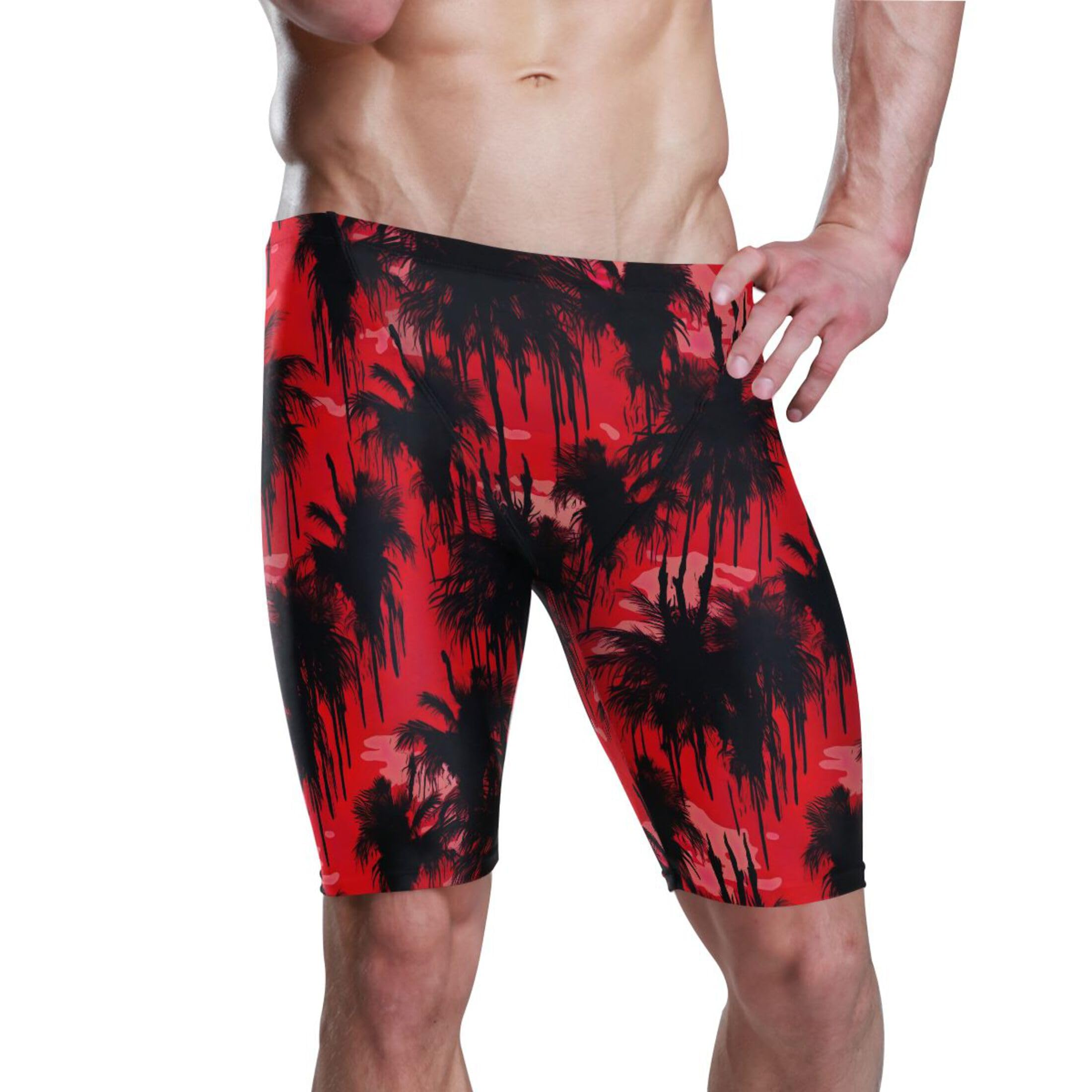Red Coconut Tree Swim Jammers for Men Athletic Durable S B0402021