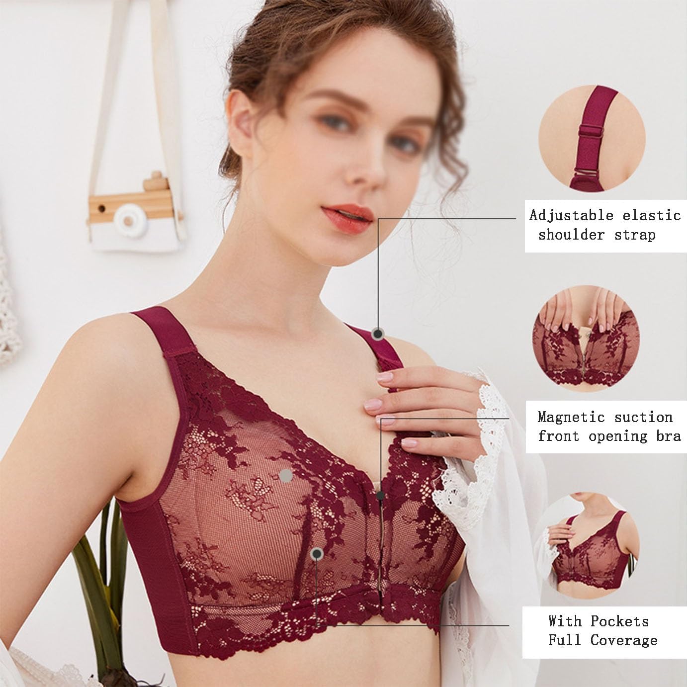 Magnetic Front Closure Post Surgery Mastectomy Bra with Breast Prosthesis Pads Pockets Age rt Wireless Bralette
