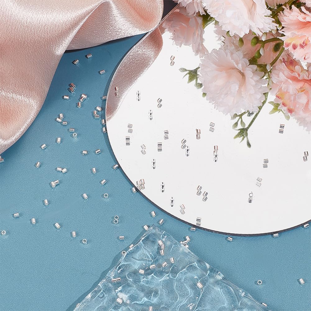Beebeecraft 1 Box 1000Pcs Crimp Tube Beads Sterling Silver Plated Column Spacer Beads Link Connector for Bracelet Necklace Jewellery Making Findings Supplies