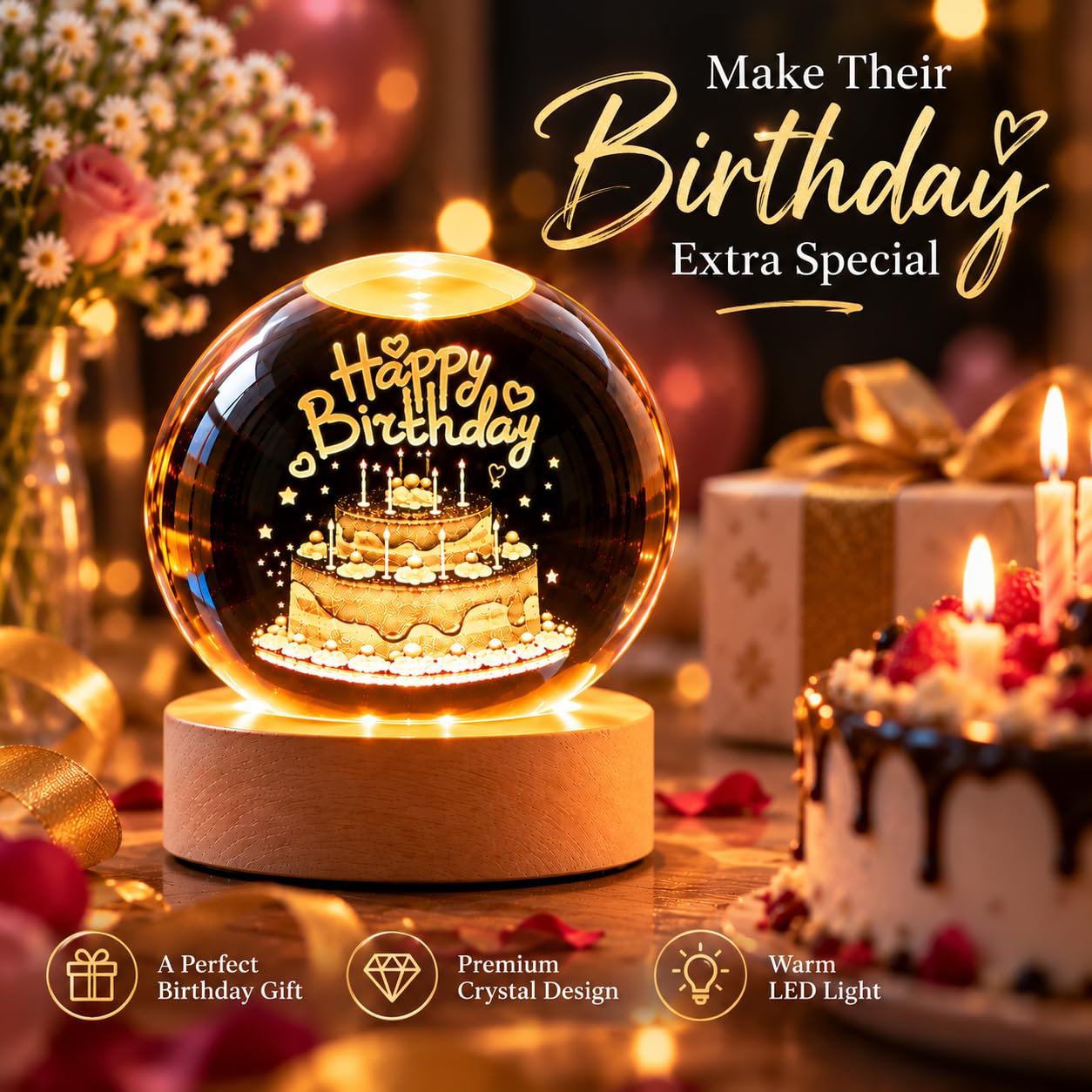 Happy Birthday Crystal Ball Lamp - USB LED Night Light -5 Happy Birthday Crystal Ball Lamp - USB LED Night Light -5