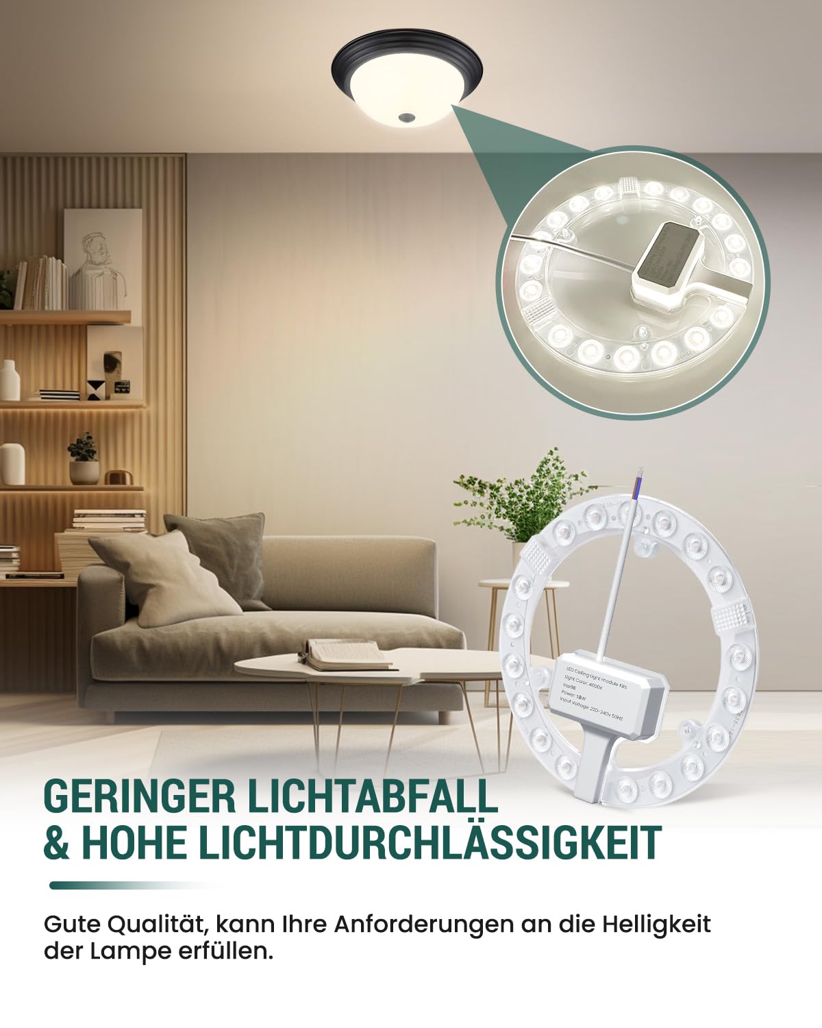 DoRight Moduł LED 18 W, 230 V, zestaw do wymiany lamp sufitowych, naturalna biel, 4000 K, nadaje się do obudowy lampy sufitowej z uchwytem magnetycznym z żelaza CRI 98+, do kuchni, salonu, centrum