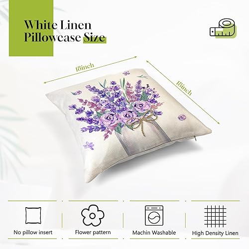 Miniatura 7 de Ficakst Juego de 4 fundas de almohada de 18 x 18 pulgadas con flores florales de lavanda morada, almohadas decorativas para primavera y verano,