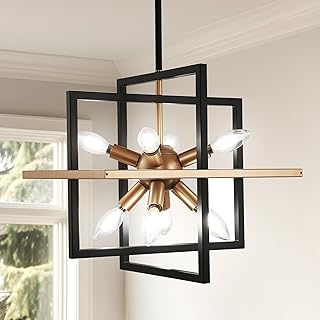 DORESshop 8-Light Black Gold Sputnik Chandelier, 15-Inch Modern Industri...