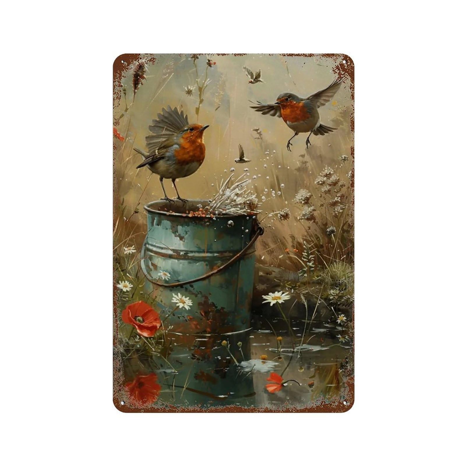 HDURYEYRYY Two Robin Birds Pond 03 Wall Retro Iron Vintage Art Metal Tin Sign Poster Modern Home Cofffee Club Art Bar Shop Decor Style 30x20cm