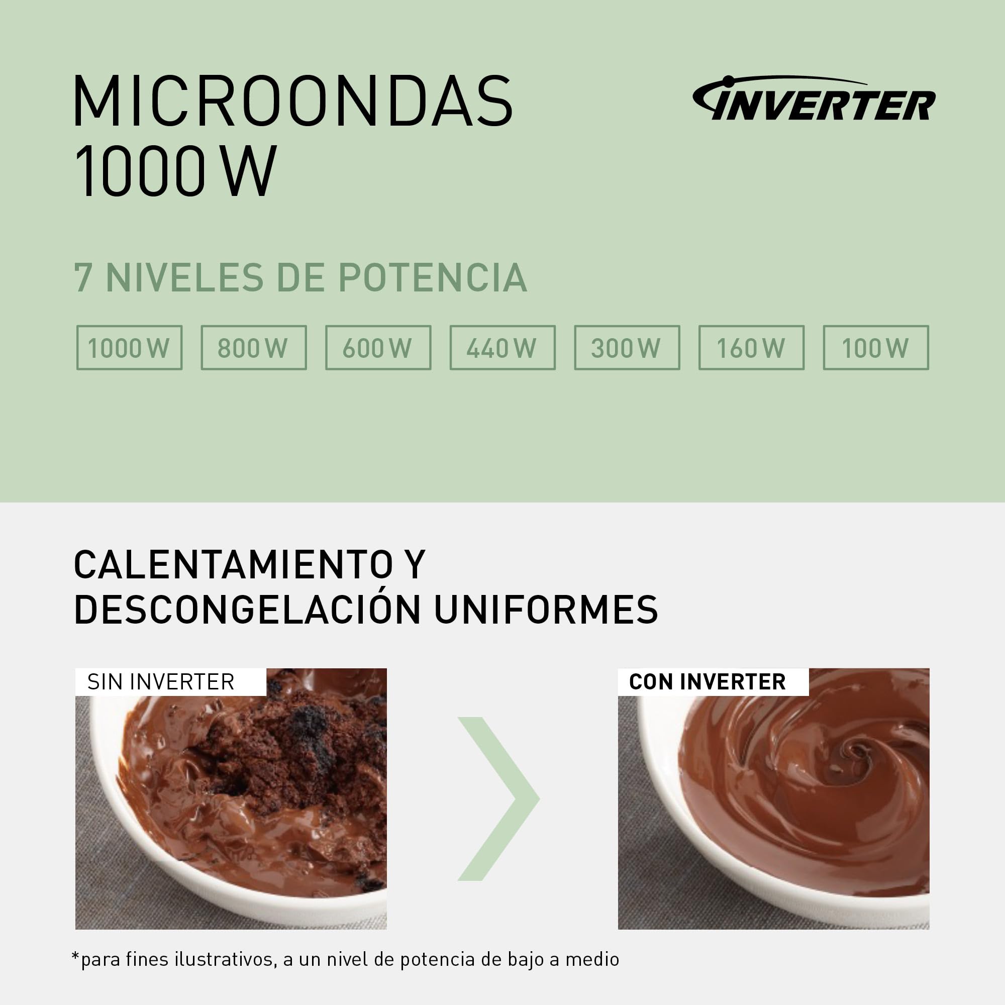 Panasonic NN-SD36QSEPG Horno Microondas de 29 L, 1000 W, Descongelación Automática, 11 Programas Automáticos, Temporizador, Plateado