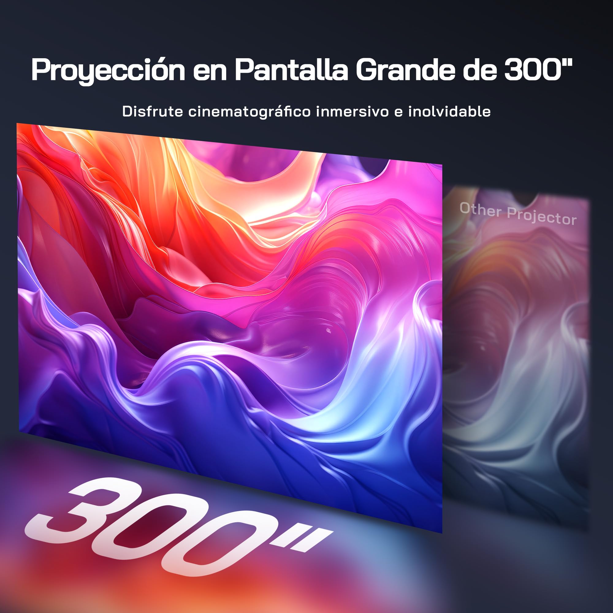 WOLFANG Proyector Portátil 4K, 28000 Lúmenes, Apps Integradas, WiFi/Bluetooth, Enfoque Eléctrico y Corrección Keystone Automática, Rotación 180°, Mini Proyector para Cine en Casa, HDMI