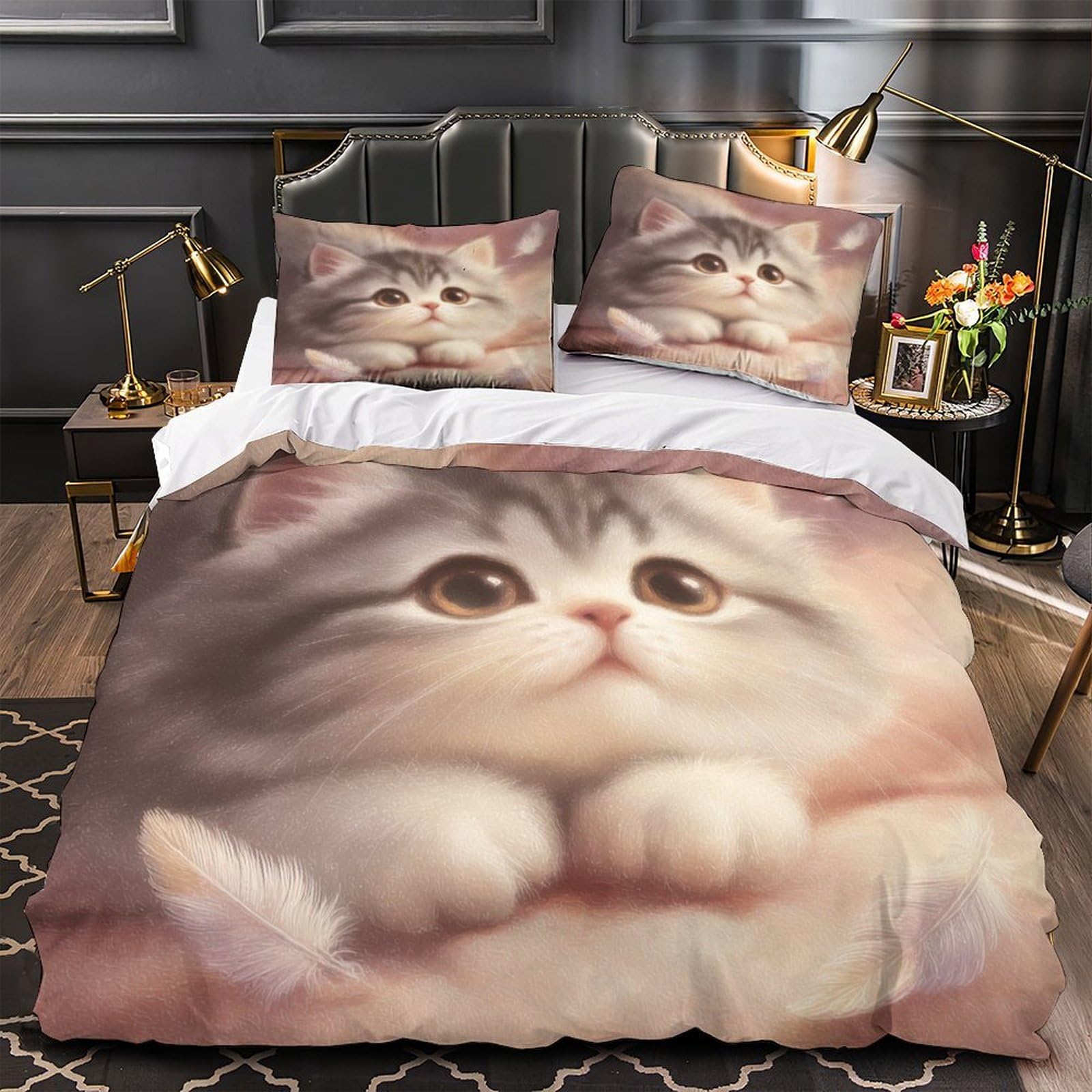 Housse de couette chaton parure de lit douce pour de tendres nuits