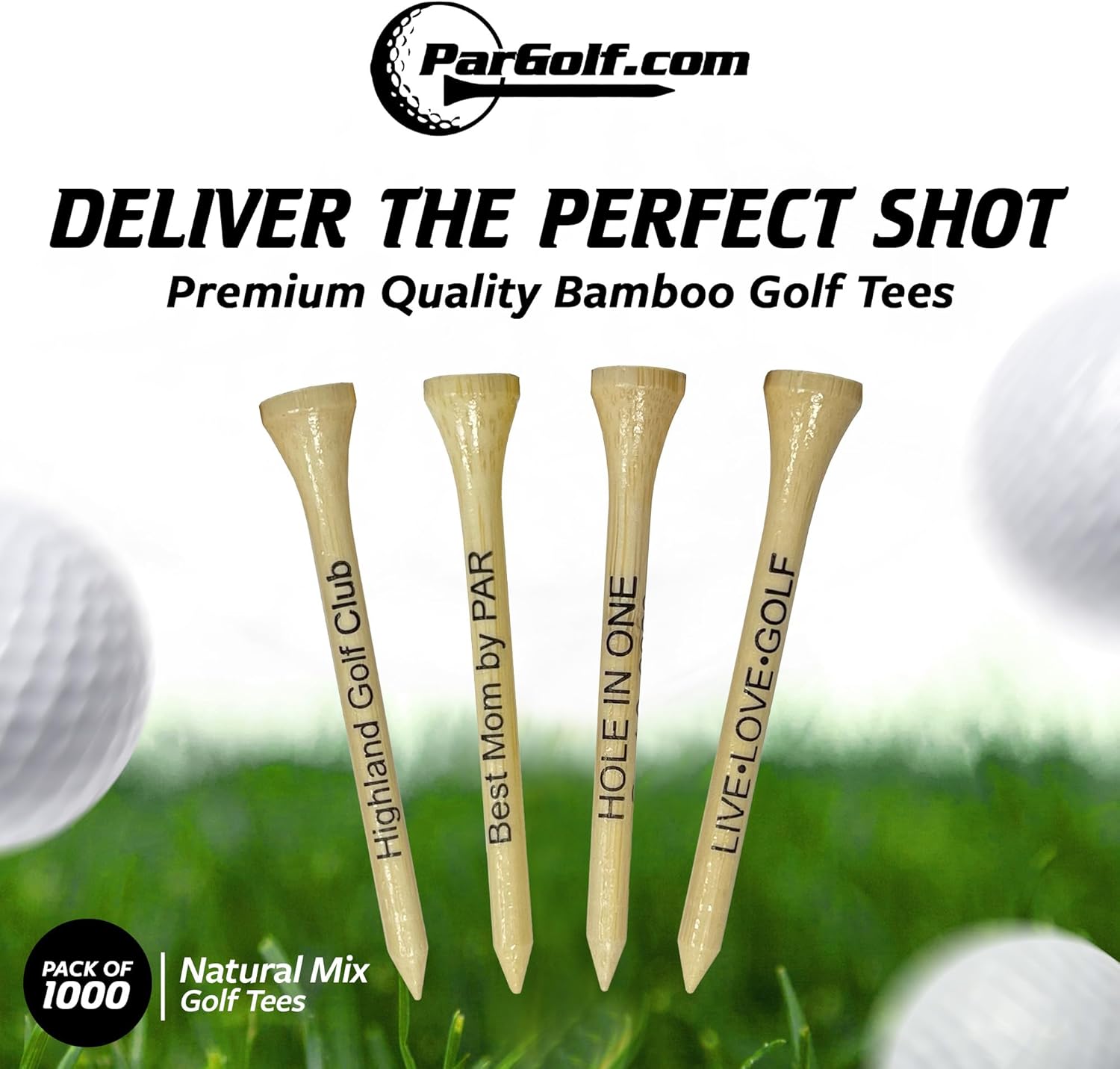 2 ¾ Bamboo Golf Tees, Customizable Golf Tees with Imprinted Messages, Essential Equipment & Ideal Gift for Golfers