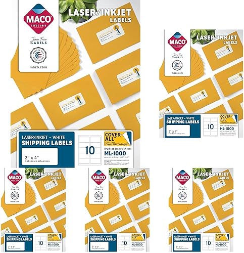 Miniatura 6 de MACO Cubierta láser y tinta blanca azabache para todas las etiquetas de envío 2 x 4 pulgadas 10 por hoja 1000 por caja ML-1000