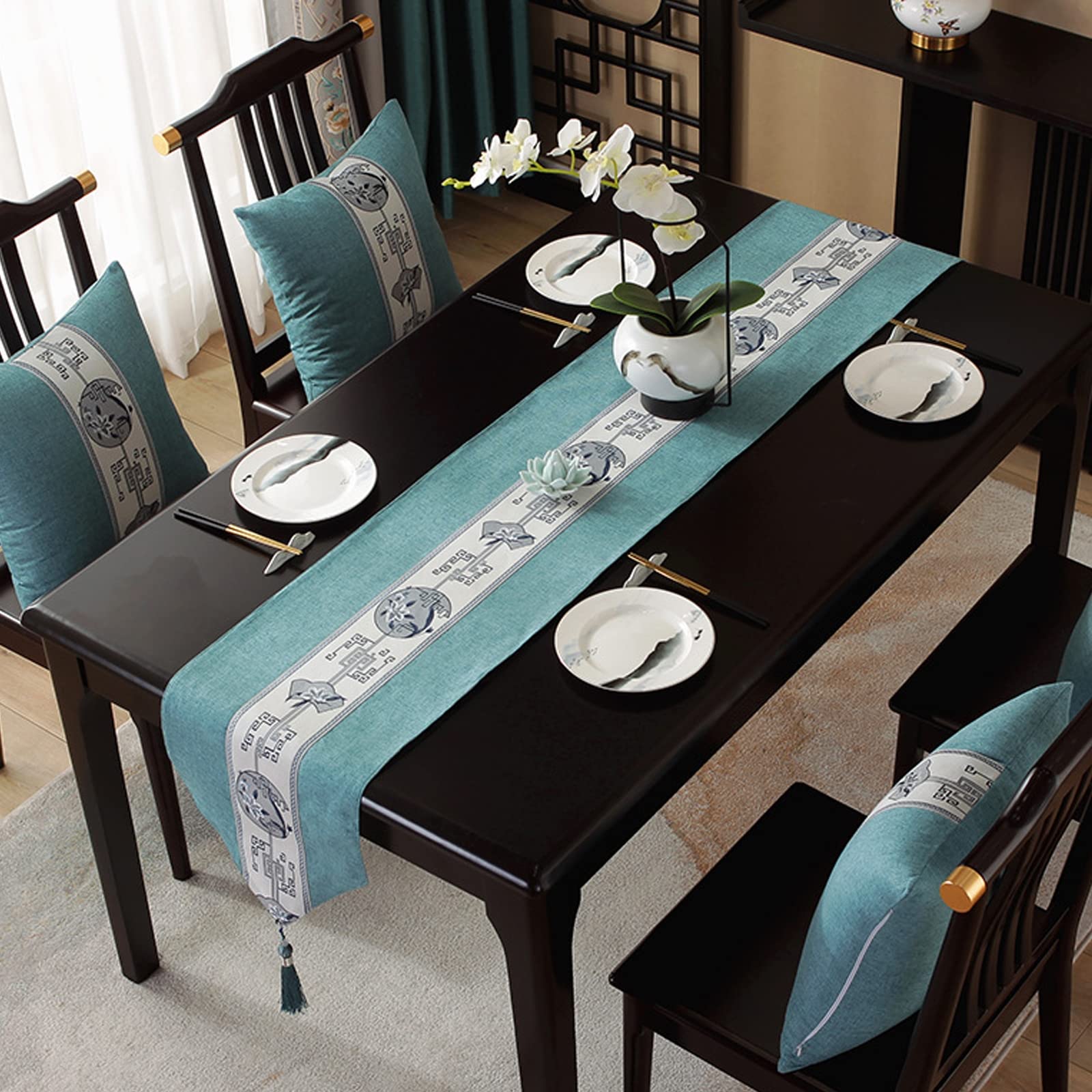 Runner da tavola con nappe, 33 x 210 cm, in lino, decorazione per tavolo da pranzo, cucina, feste, matrimoni, perfetto per eventi domestici