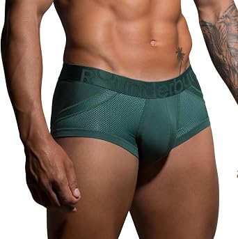 Rounderbum Mens Anatomic Tech Mini Trunk Anatomical Pouch Underwear with Contoured Fit, Natural Support, Hero Green