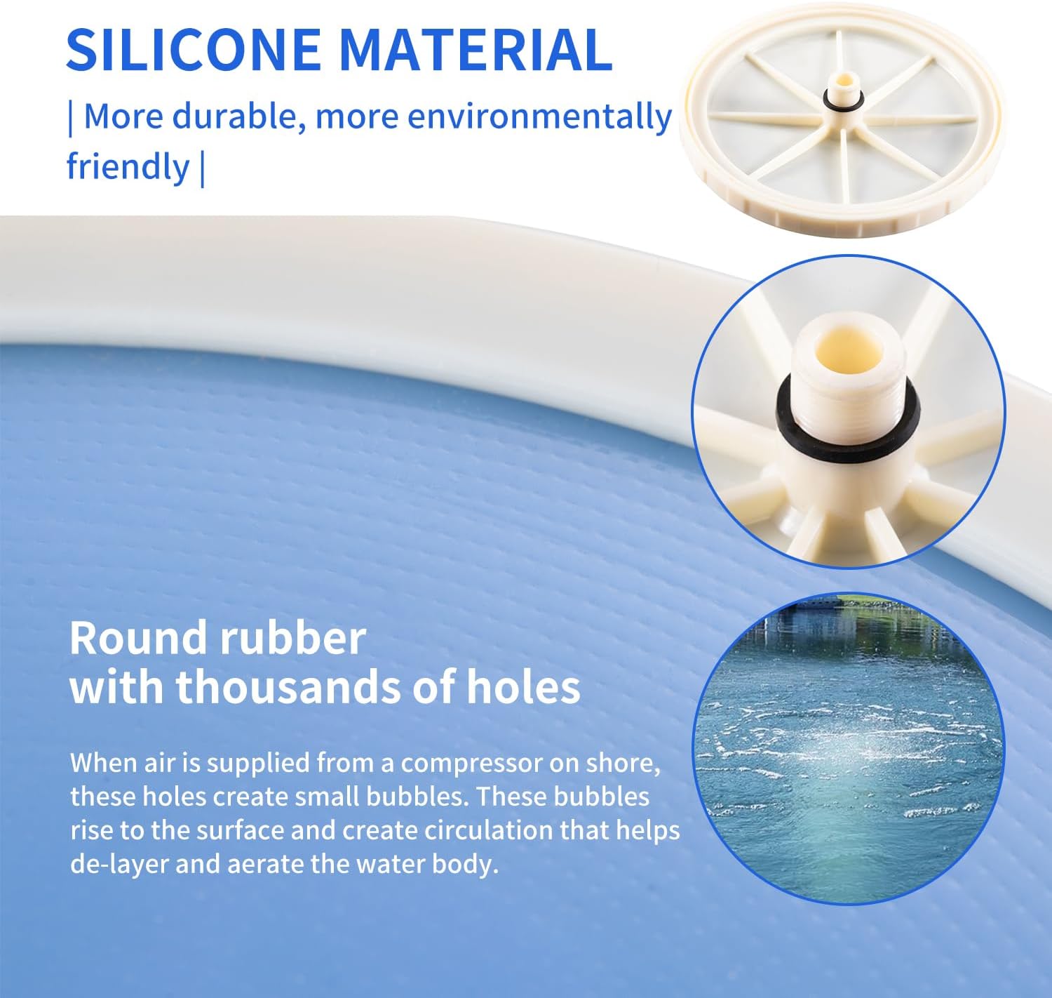 Pond & Lake Aeration Accessories, Stainless Steel Chassis, Silicone Membrane Diffuser 1Pcs