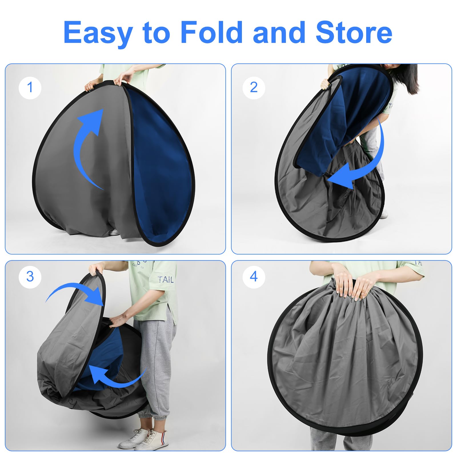 Fondale pop-up blu grigio 3 x 5ft/1 x 1,5 m, sfondo fotografico double-face con borsa per il trasporto, sfondo pieghevole per audizioni con nastro adesivo, servizi fotografici, TikTok