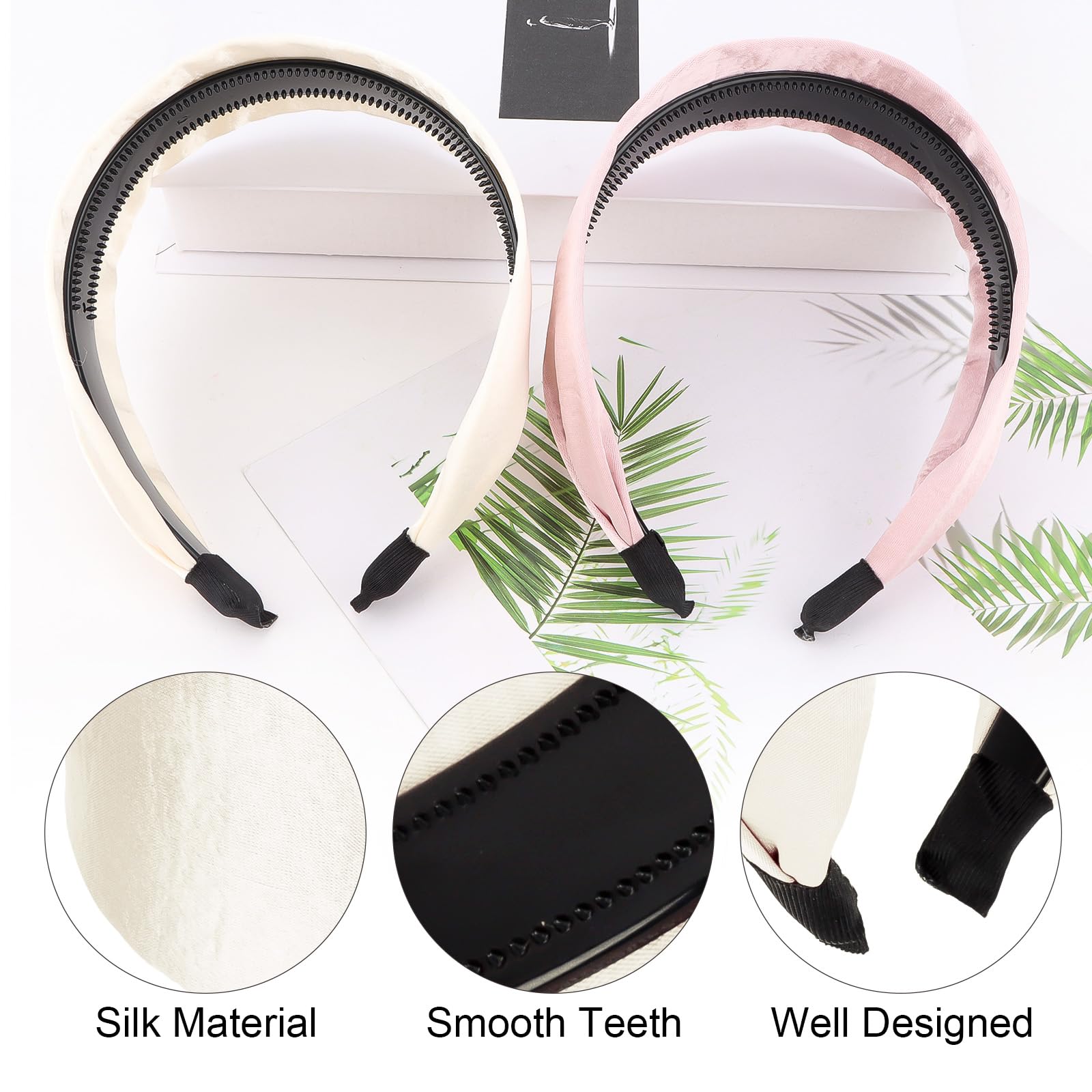 Luixenir 2 Pcs Wide Headbands Silk Satin Headbands with Inner Teeth Solid Color Non-slip Ladies Hairbands Hair Accessories for Women Girls - Image 3