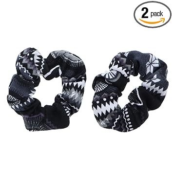 Girls Cotton Scrunchie with Aztec Design - Set of 2 Black