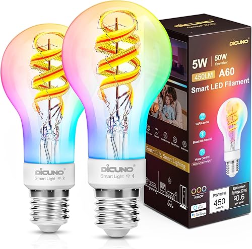 Miniatura 10 de DiCUNO Bombilla inteligente Edison ST19, bombilla inteligente WiFi que cambia de color, bombilla de filamento Vinatge ST64 funciona con Alexa y