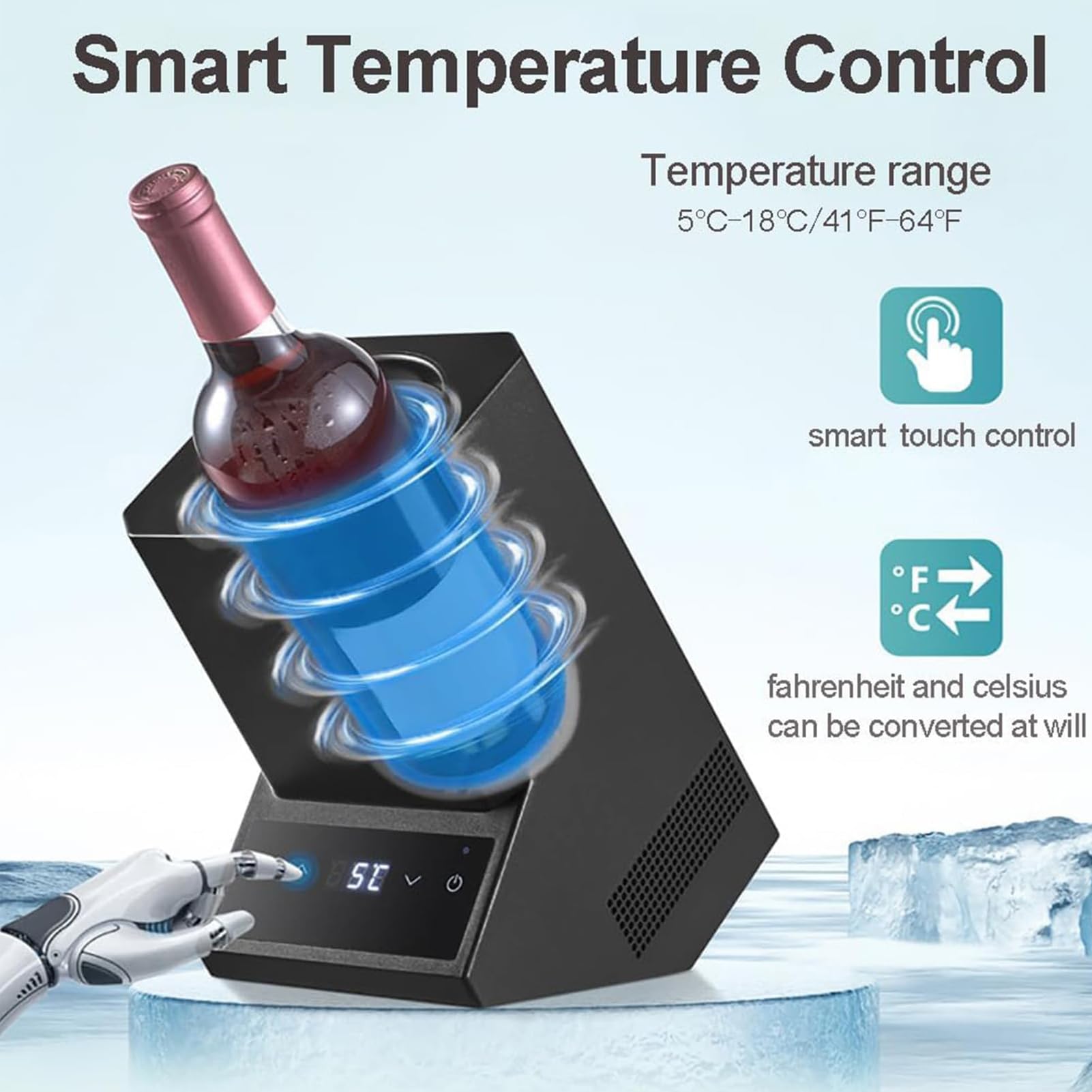 Raffreddatore Per Vino Elettrico, Refrigeratore Portatile Per Vino | Raffreddatore Per Bottiglie 750ML con Temperatura Regolabile 5-18°C, Raffreddamento 24H, Display LED, Raffreddatore(A)