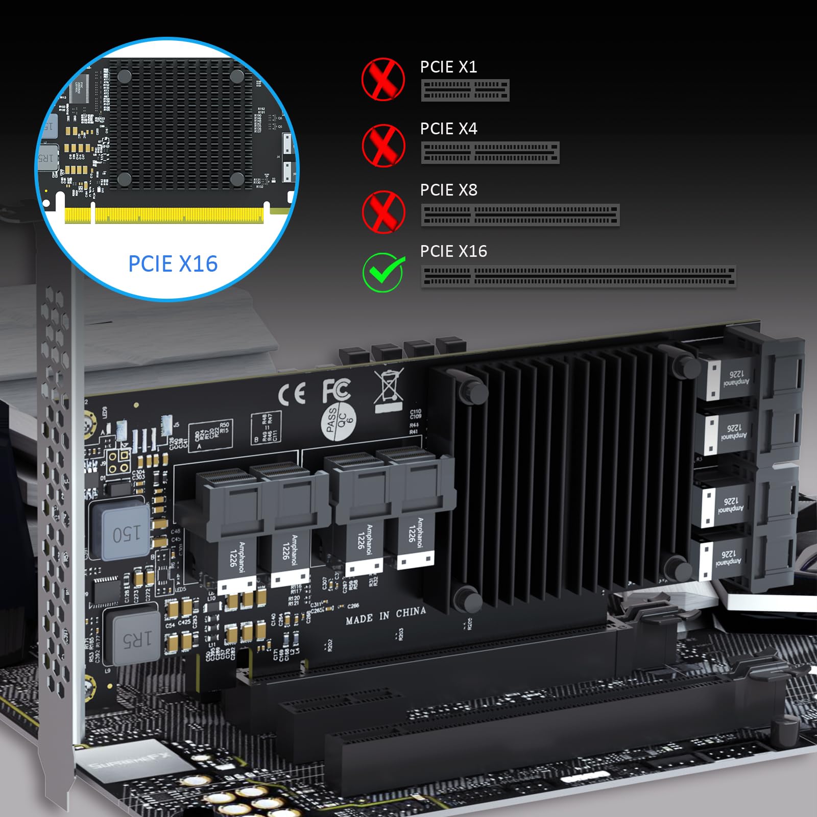 GLOTRENDS ST538 8-portowa Karta adaptera SFF-8643 na PCIE 3.0 x16 z kontrolerem PEX8749 do rozwiązania pamięci masowej RAID U.2/U.3/M.2 NVMe o wysokiej gęstości