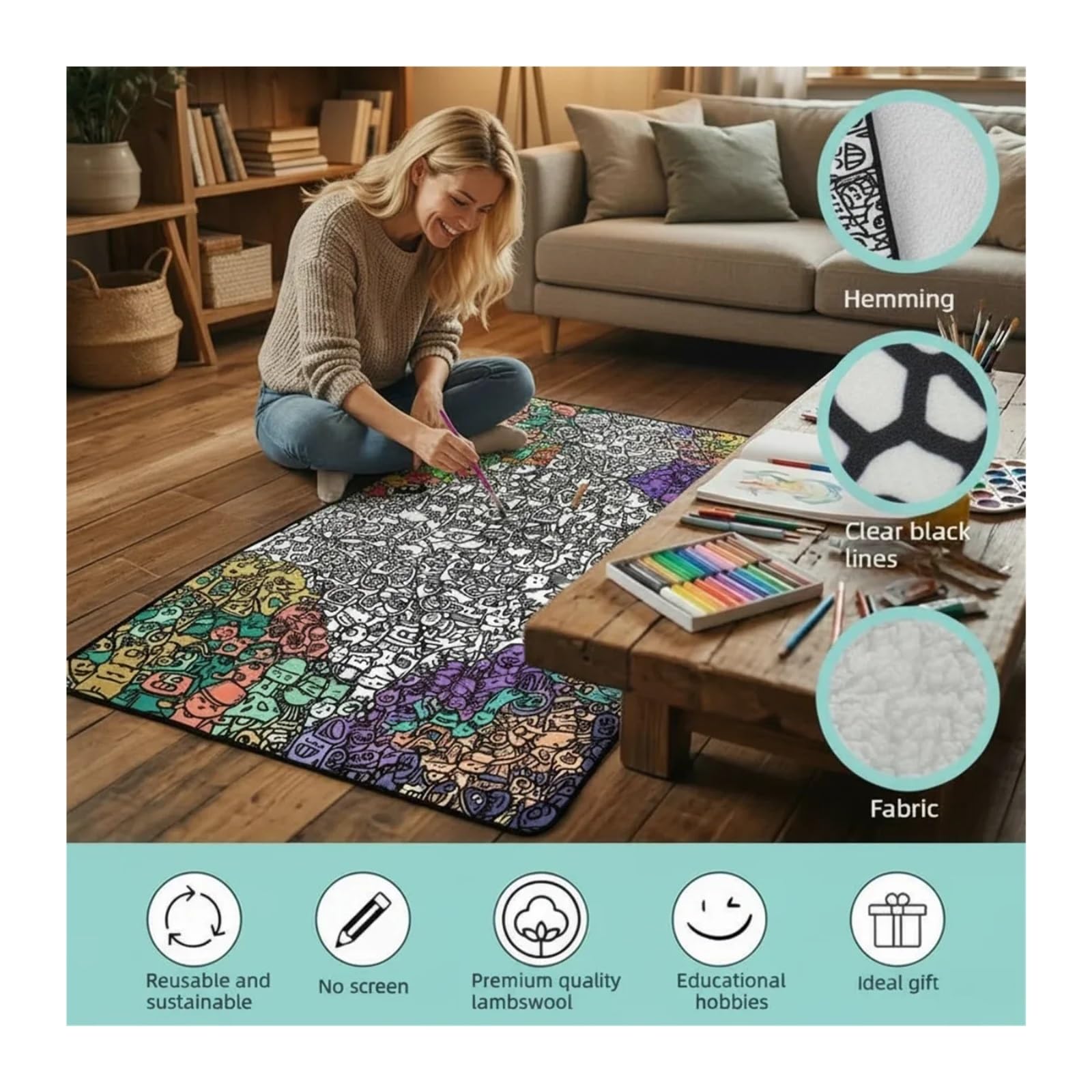 coperta da colorare Divertente coperta interattiva con graffiti da colorare fai te(Style B- 100x150cm)