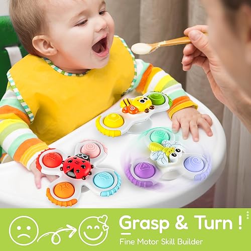 Miniatura 4 de ALASOU 3 piezas de juguetes sensoriales de viaje en avión con ventosa para niños de 1 año Novedad Spinning Tops 12 18 meses Regalo de cumpleaños