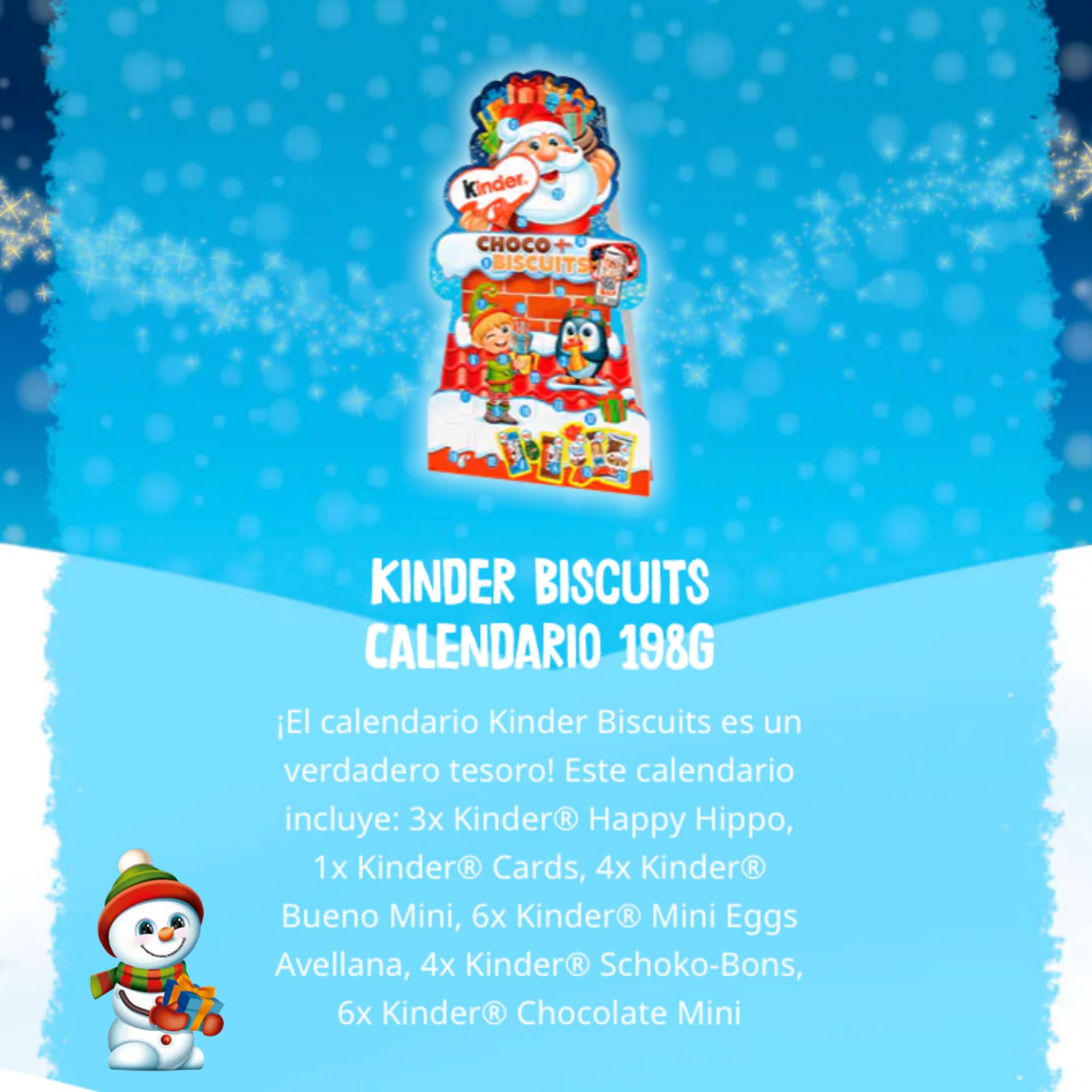 Pack Kinder Biscuits Calendario Adviento Chocolates Postal Navideña Gorro Papá Noel Edición Navidad
