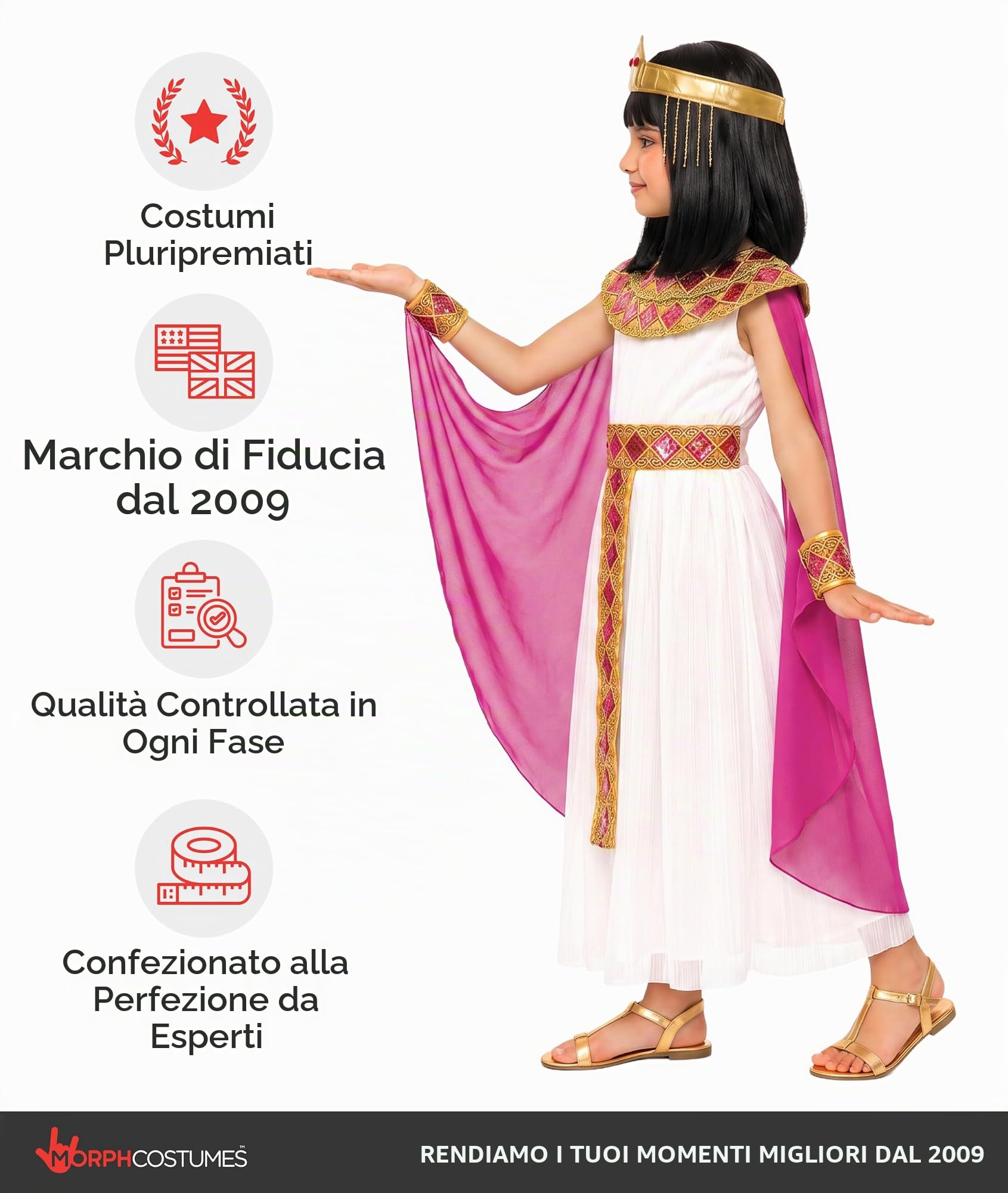 Morph Costume Cleopatra Bambina, Costume Egizio Halloween Bambina