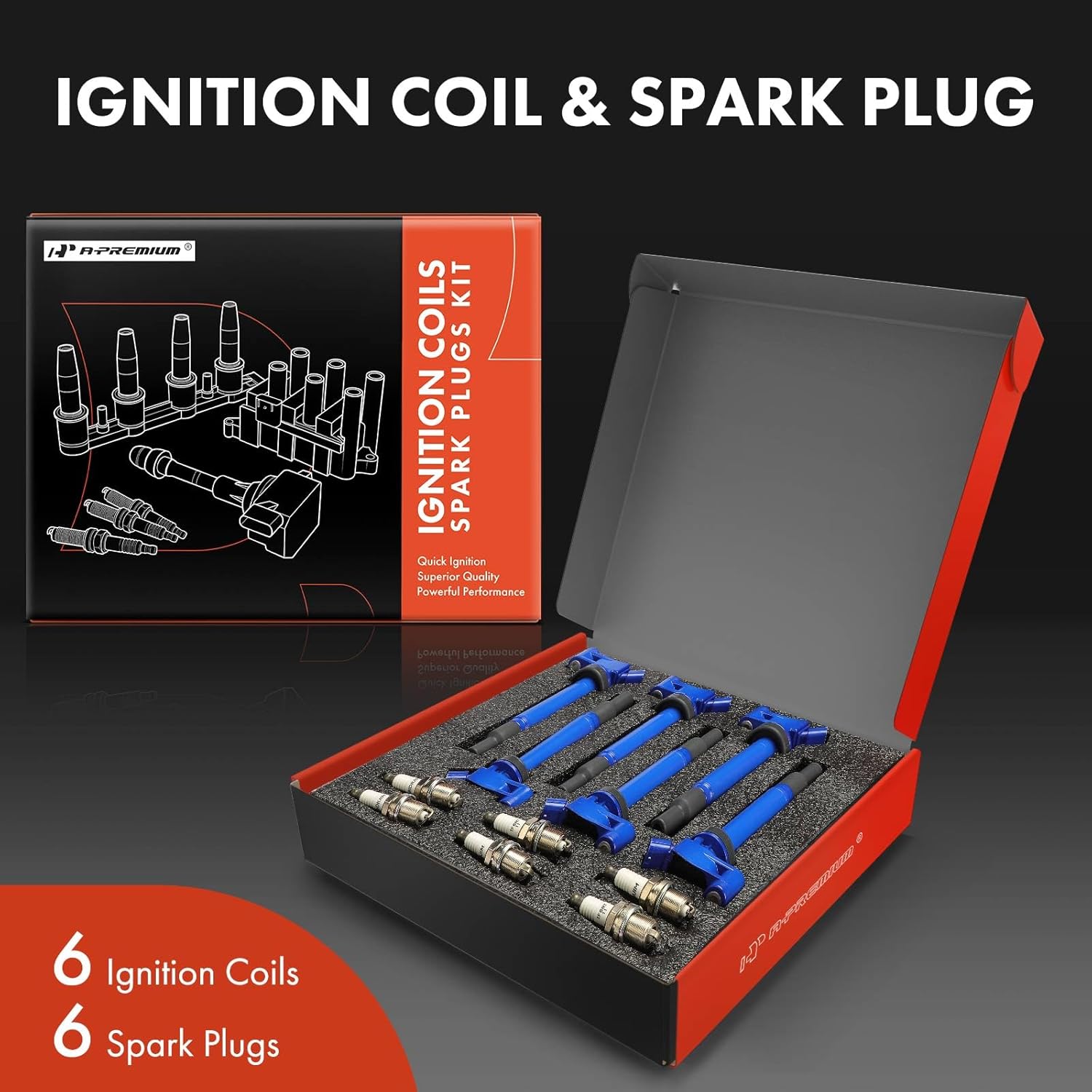 A-Premium (Blue) Set of 12 Ignition Coil Pack and Iridium Spark Plugs Compatible with Toyota Camry 2002-2006, Highlander 2001-2010, Sienna, Avalon, Solara & Lexus RX330, RX400h, RX300, ES300, ES330