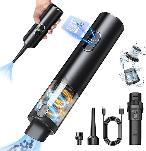 Aspirador de coche de alta potencia, potente aspiradora inalámbrica de mano de 16000 PA, aspiradora portátil 3 en 1 con pantalla LCD, luz LED y