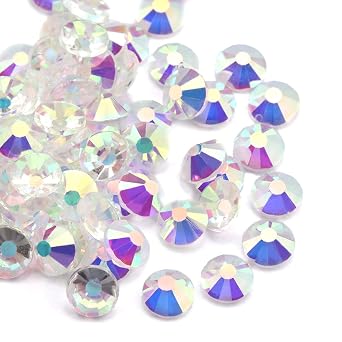 Crystal AB/Crystal Flatback Glass Rhinestones Glue Fix ss20 4.8mm 1440 pcs, Transparent AB