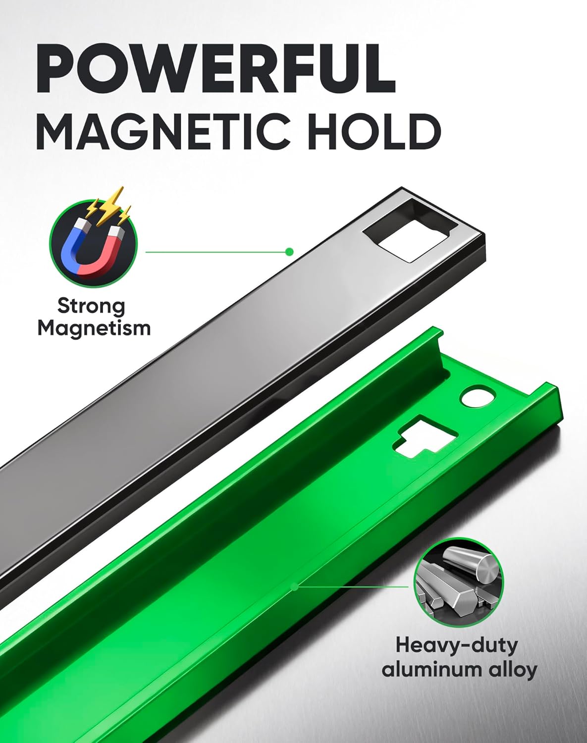 ALOANES Magnetic Socket Organizer Set, 6PC Heavy Duty Aluminum Socket Holder Organizer, 360° Swivel Clips Socket Holder Kit for Toolbox Drawer Fit 1/2, 3/8, 1/4-Inch x 80 Clips (Green&Black, 6PC)