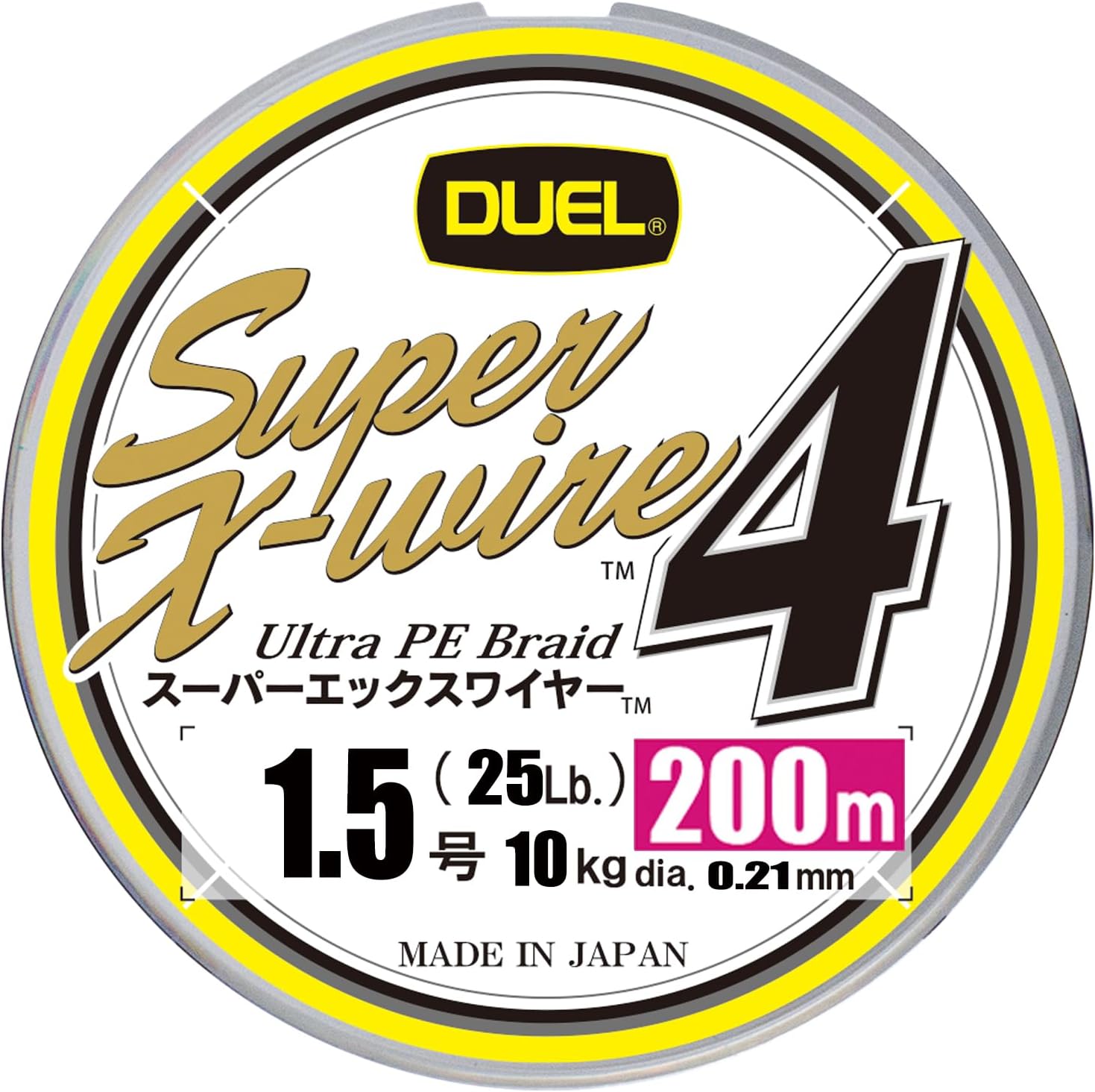Duel H3592N-5CR PE Fishing Line, Super X Wire 4, Fishing Line, Fishing Gear, High Strength, High Sensitivity, No. 1.5, 218.7 yd (200 m), 5 Colors, Yellow Marking