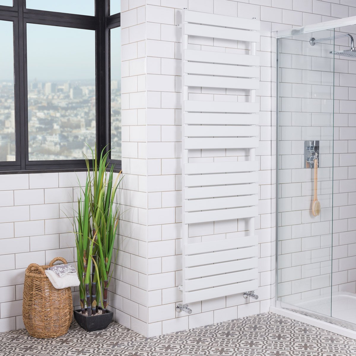 Warmehaus Designer Minimalist Bathroom Flat Panel Heated Towel Rail Radiator Ladder Rad 1800 x 600 mm - White — image 1