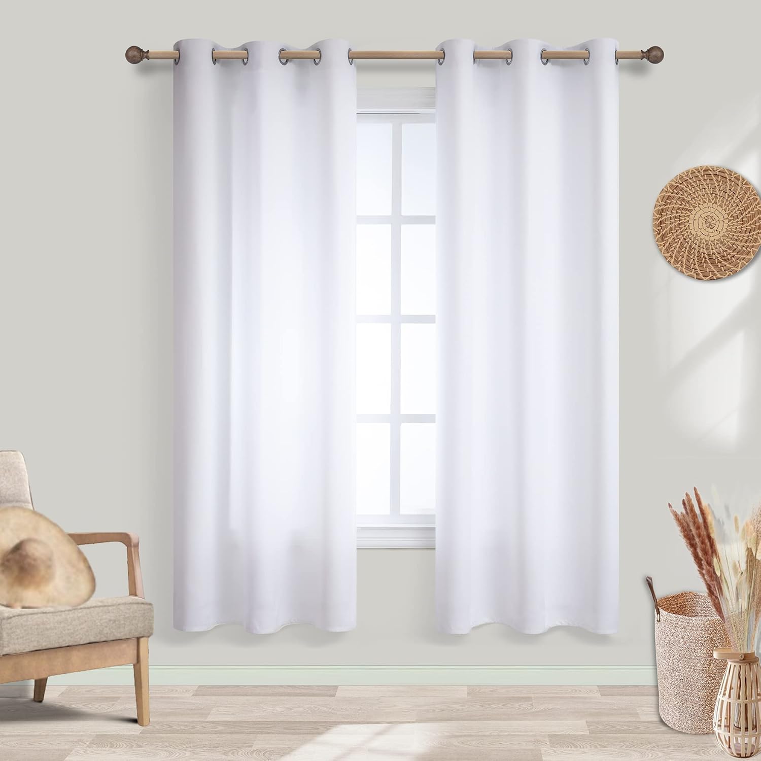 KOUFALL White Curtains 72 Inch Length 2 Panels Set for