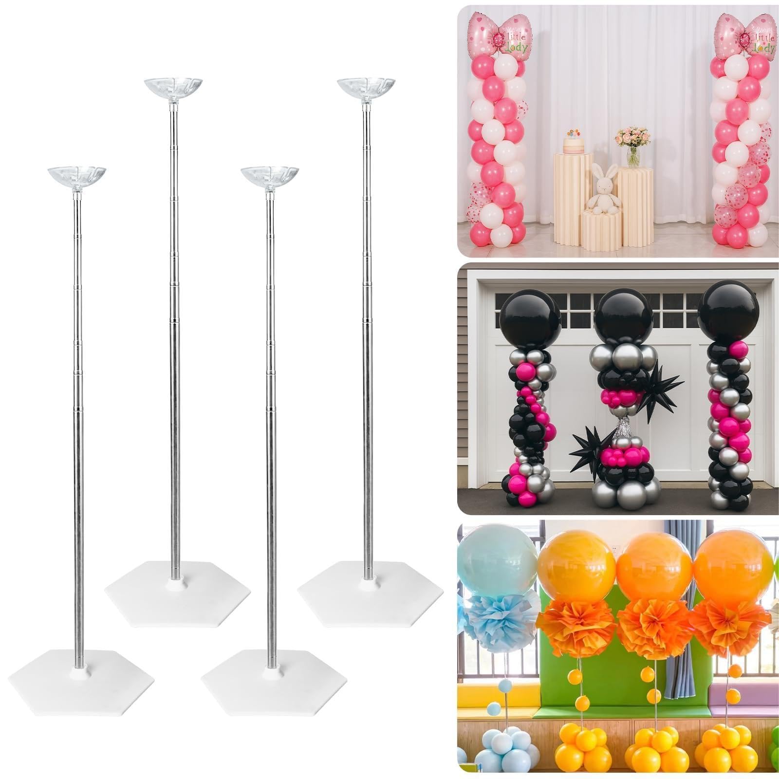 EMART Balloon Column Stand Kit Set of 4, 6.5ft Adjustable Telescoping Metal Column Tower with Floor Bases & Easy to Assemble Reusable Balloon Arch Kit for Birthday, Wedding, Baby Shower, Graduation โ image 1